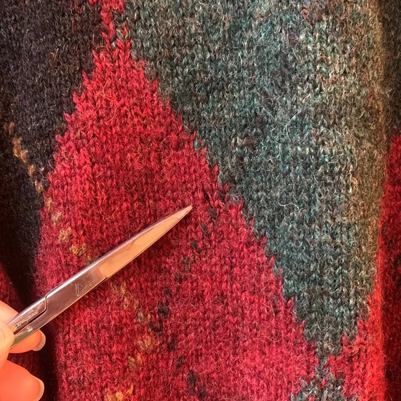 Vintage Nordic Knitted Wool argyle Crewneck Sweater Medium FLAW coastal grandma - Picture 3 of 9